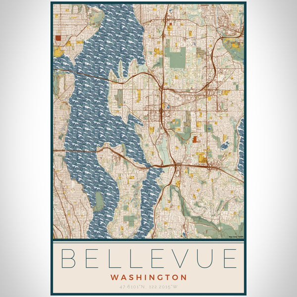 Bellevue - Washington Map Print in Woodblock