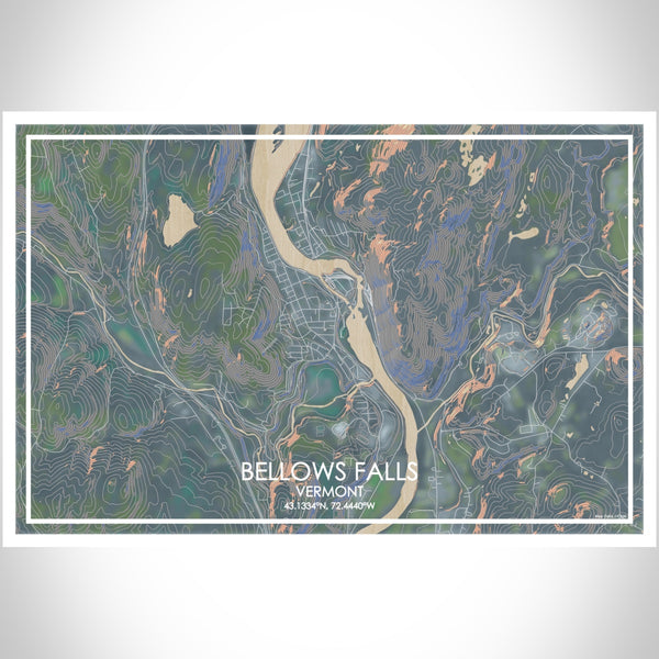 Bellows Falls Vermont Map Print Landscape Orientation in Afternoon Style With Shaded Background