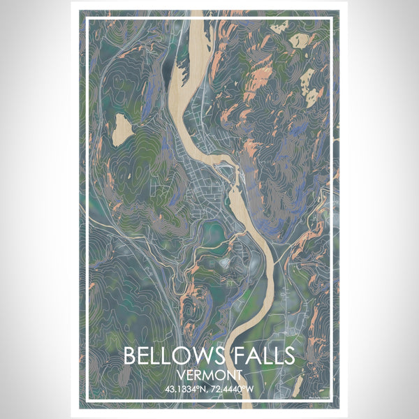 Bellows Falls Vermont Map Print Portrait Orientation in Afternoon Style With Shaded Background