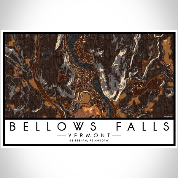 Bellows Falls Vermont Map Print Landscape Orientation in Ember Style With Shaded Background