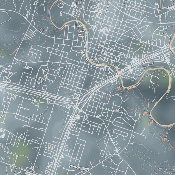 Belton Texas Map Print in Afternoon Style Zoomed In Close Up Showing Details