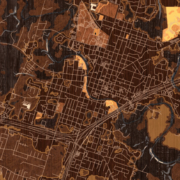 Belton Texas Map Print in Ember Style Zoomed In Close Up Showing Details