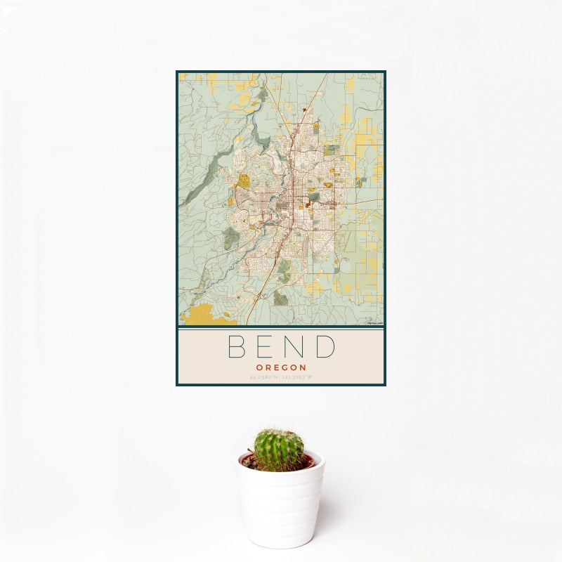 Bend - Oregon Map Print in Woodblock