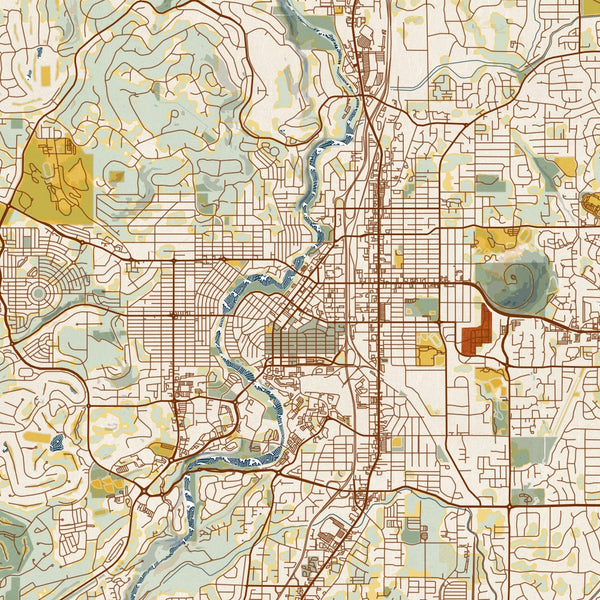 Bend - Oregon Map Print in Woodblock