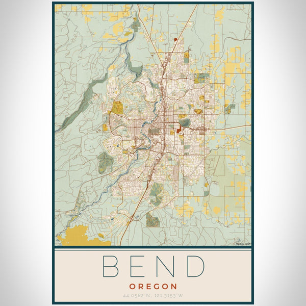 Bend - Oregon Map Print in Woodblock