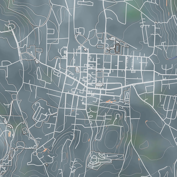 Bennington Vermont Map Print in Afternoon Style Zoomed In Close Up Showing Details