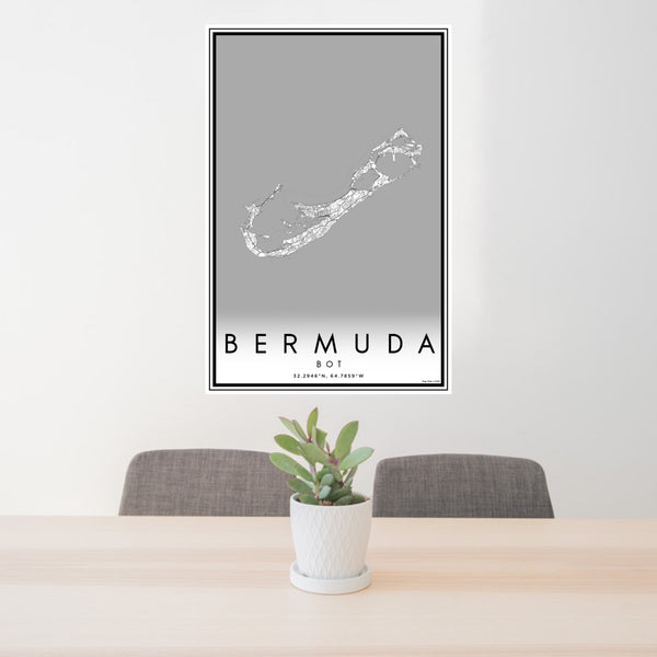 24x36 Bermuda BOT Map Print Portrait Orientation in Classic Style Behind 2 Chairs Table and Potted Plant