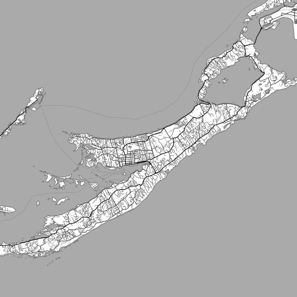 Bermuda BOT Map Print in Classic Style Zoomed In Close Up Showing Details