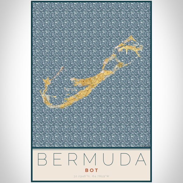 Bermuda BOT Map Print Portrait Orientation in Woodblock Style With Shaded Background