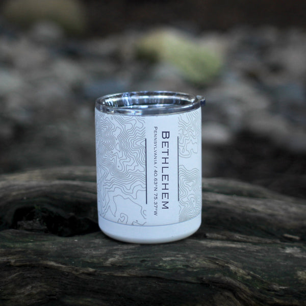 Bethlehem Pennsylvania Custom Engraved City Map Inscription Coordinates on 10oz Stainless Steel Insulated Cup with Sliding Lid in White