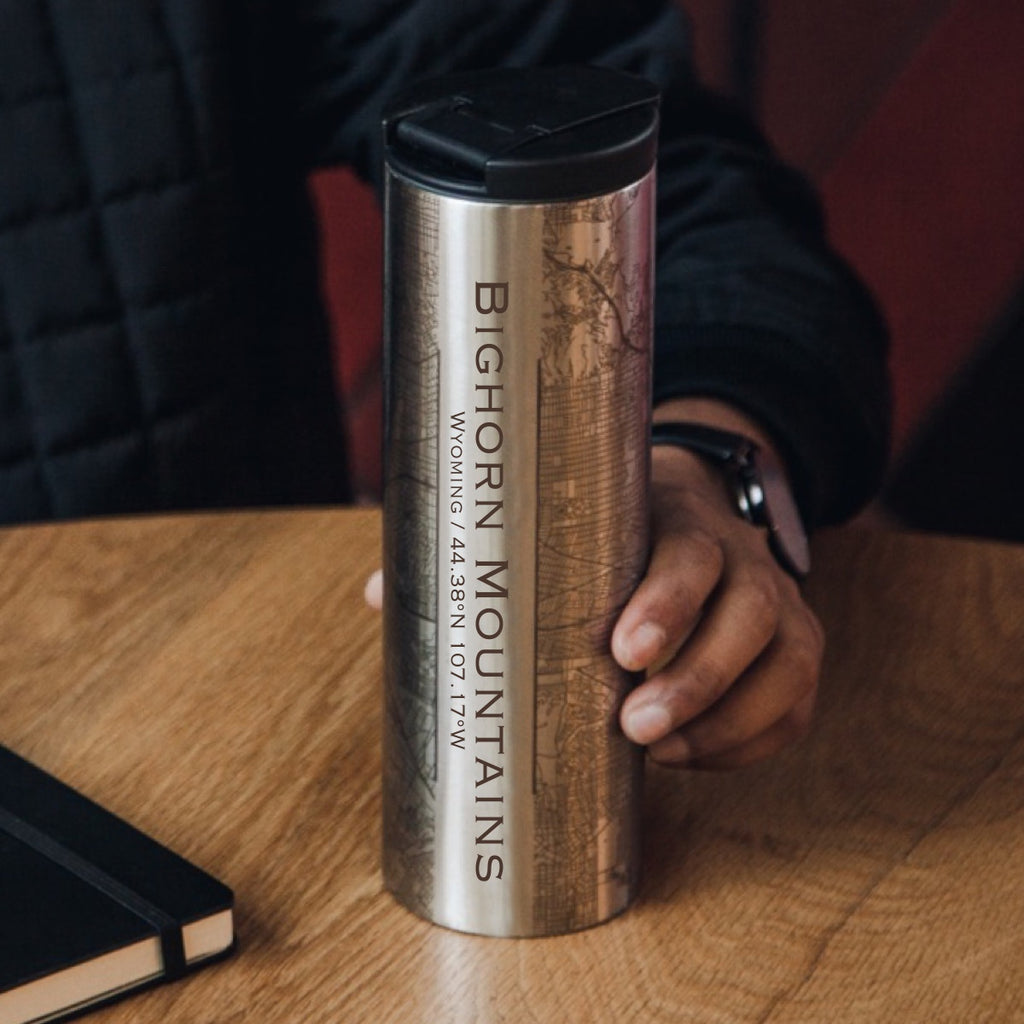 Bighorn Mountains Wyoming Custom Engraved City Map Inscription Coordinates on 17oz Stainless Steel Insulated Tumbler