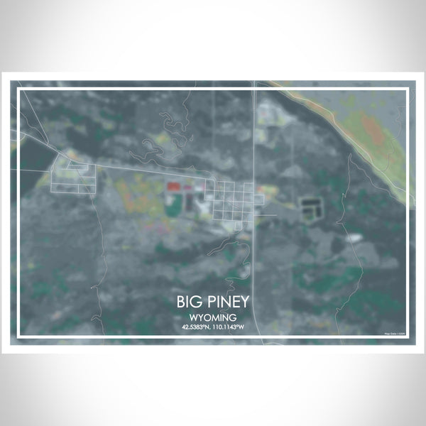 Big Piney Wyoming Map Print Landscape Orientation in Afternoon Style With Shaded Background