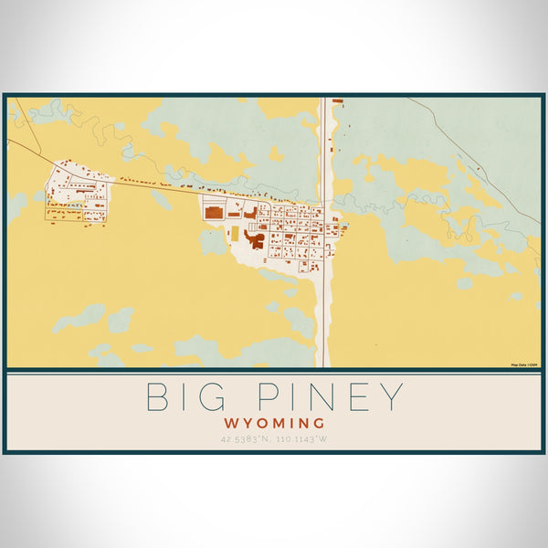Big Piney Wyoming Map Print Landscape Orientation in Woodblock Style With Shaded Background