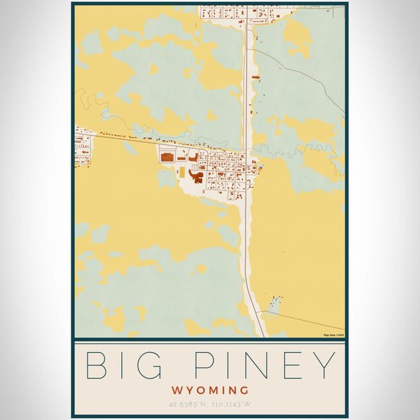 Big Piney Wyoming Map Print Portrait Orientation in Woodblock Style With Shaded Background