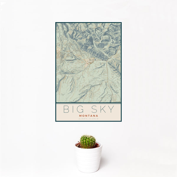 Big Sky - Montana Map Print in Woodblock