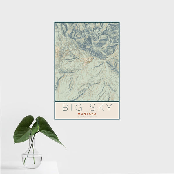 Big Sky - Montana Map Print in Woodblock