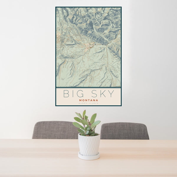 Big Sky - Montana Map Print in Woodblock
