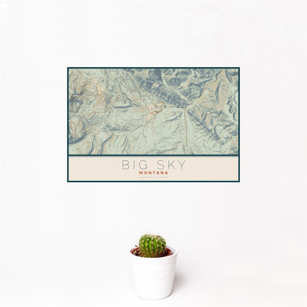 Big Sky - Montana Map Print in Woodblock