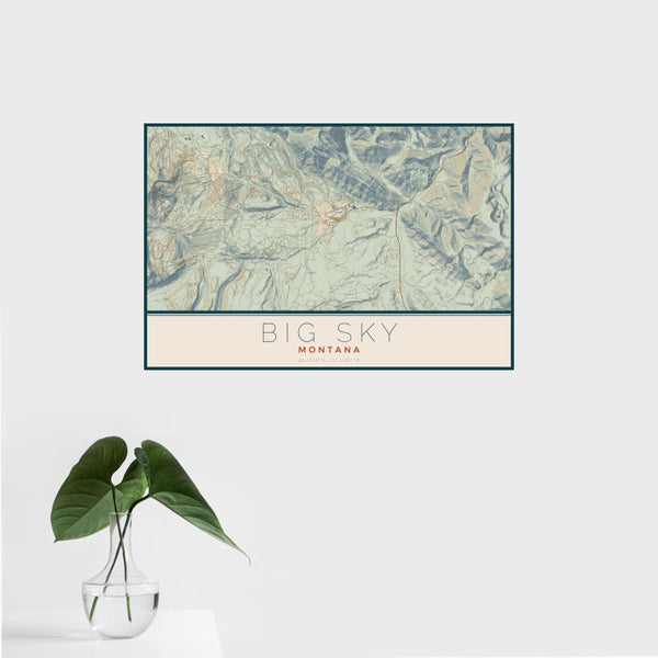Big Sky - Montana Map Print in Woodblock