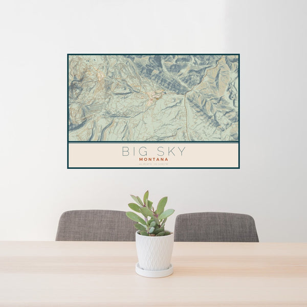 Big Sky - Montana Map Print in Woodblock