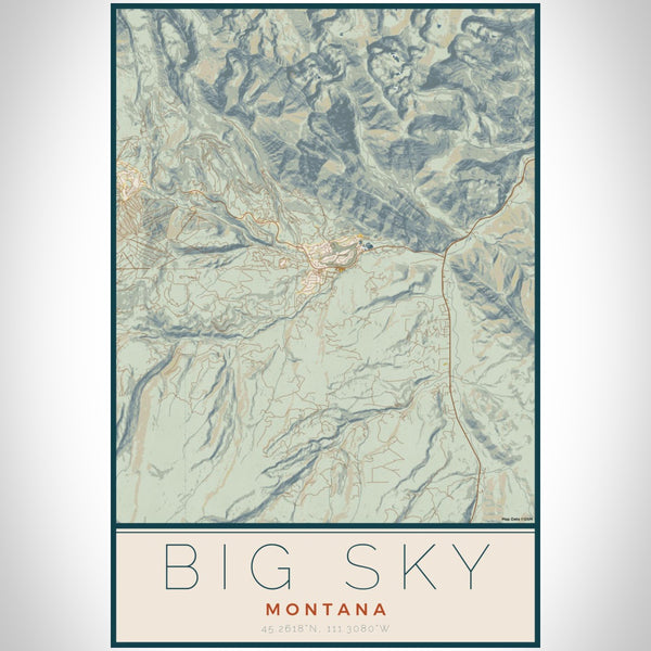 Big Sky - Montana Map Print in Woodblock