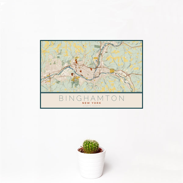 Binghamton - New York Map Print in Woodblock