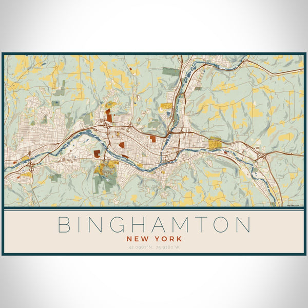 Binghamton - New York Map Print in Woodblock