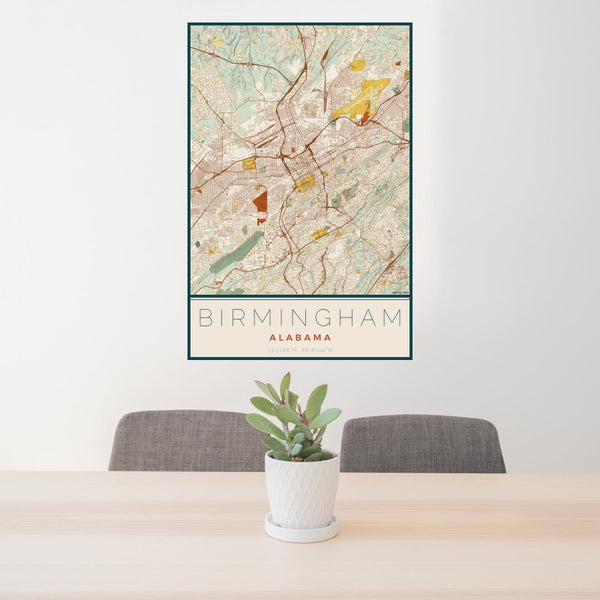 Birmingham - Alabama Map Print in Woodblock