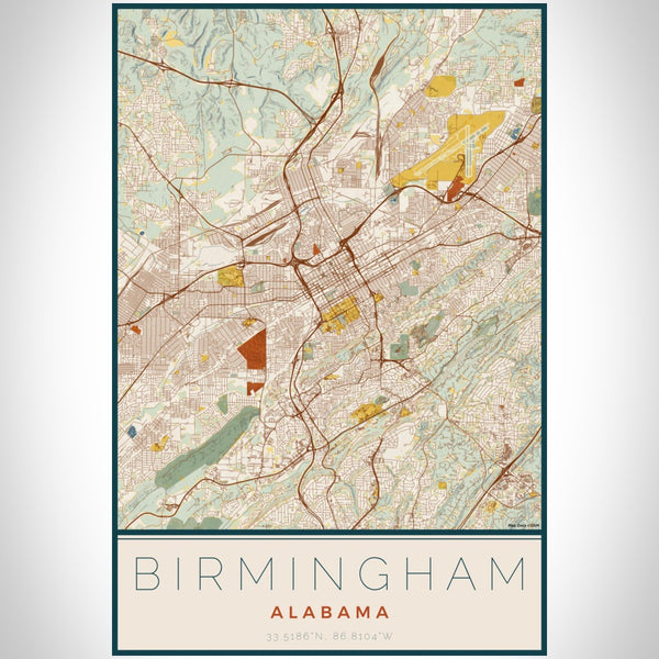 Birmingham - Alabama Map Print in Woodblock