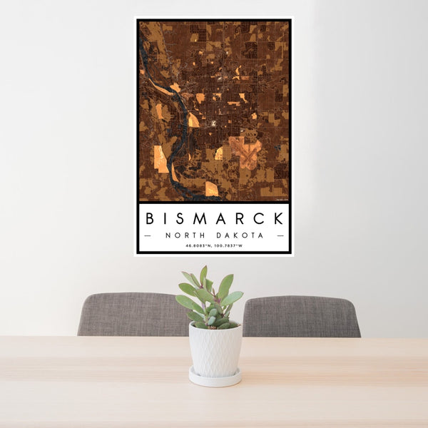 Bismarck - North Dakota Map Print in Ember