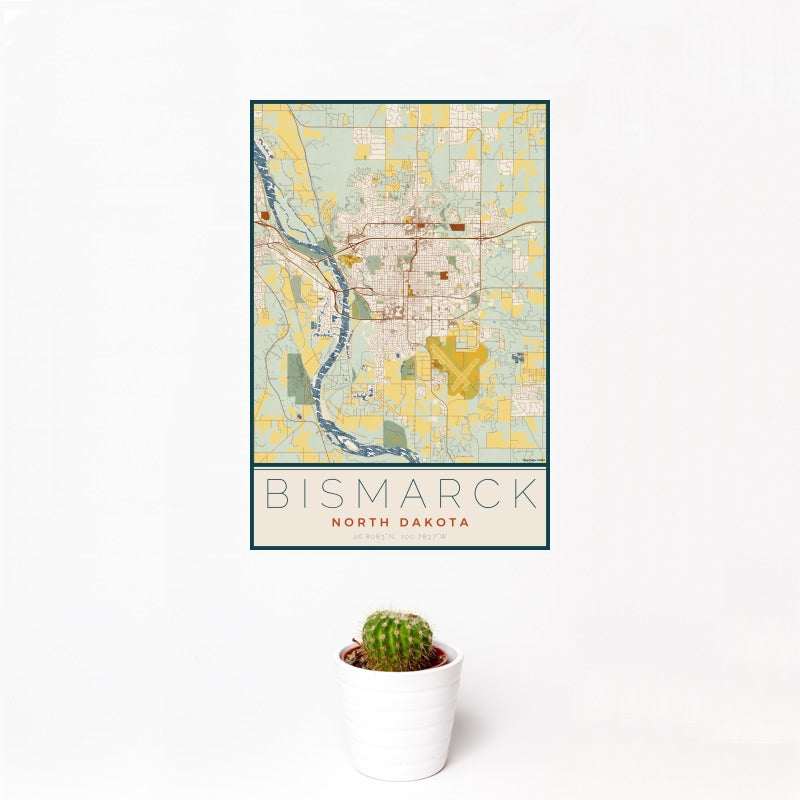 Bismarck - North Dakota Map Print in Woodblock