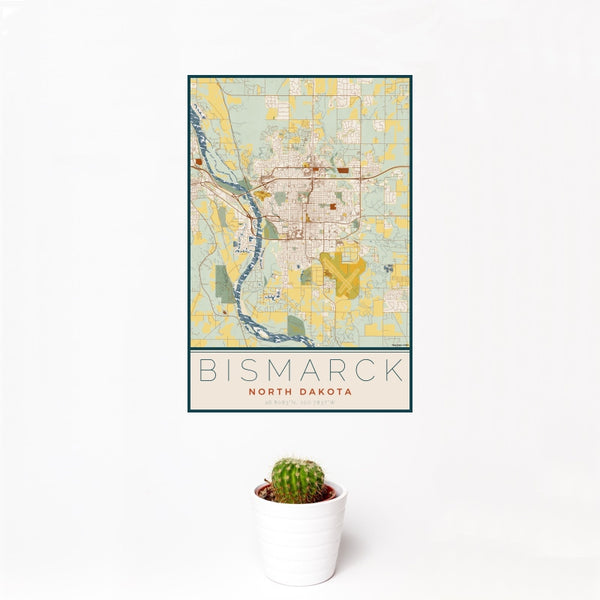 Bismarck - North Dakota Map Print in Woodblock