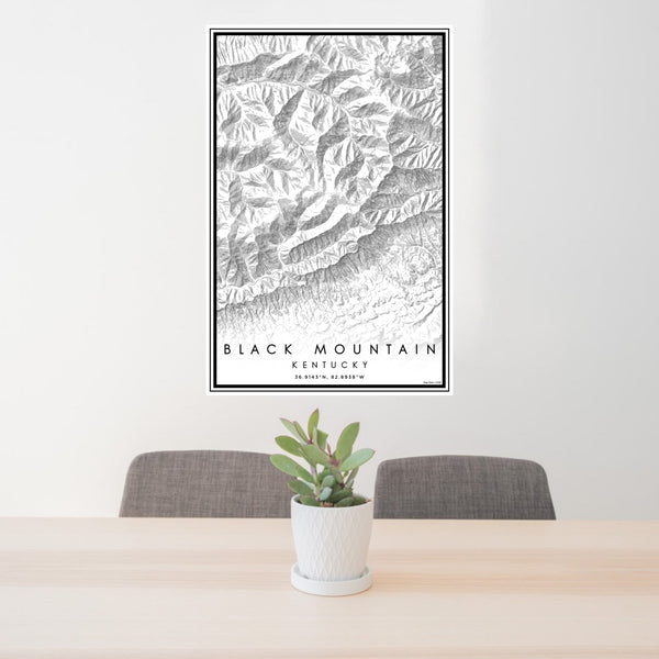 24x36 Black Mountain Kentucky Map Print Portrait Orientation in Classic Style Behind 2 Chairs Table and Potted Plant