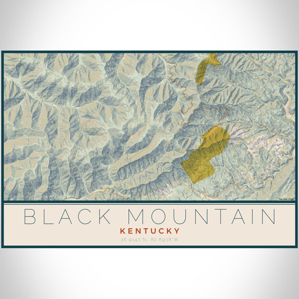 Black Mountain Kentucky Map Print Landscape Orientation in Woodblock Style With Shaded Background