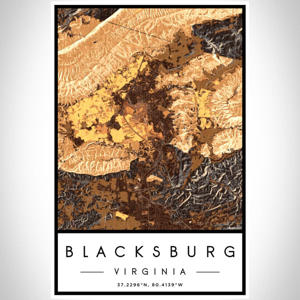 Blacksburg - Virginia Map Print in Ember