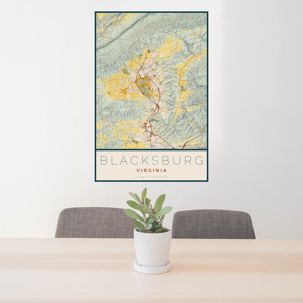 Blacksburg - Virginia Map Print in Woodblock