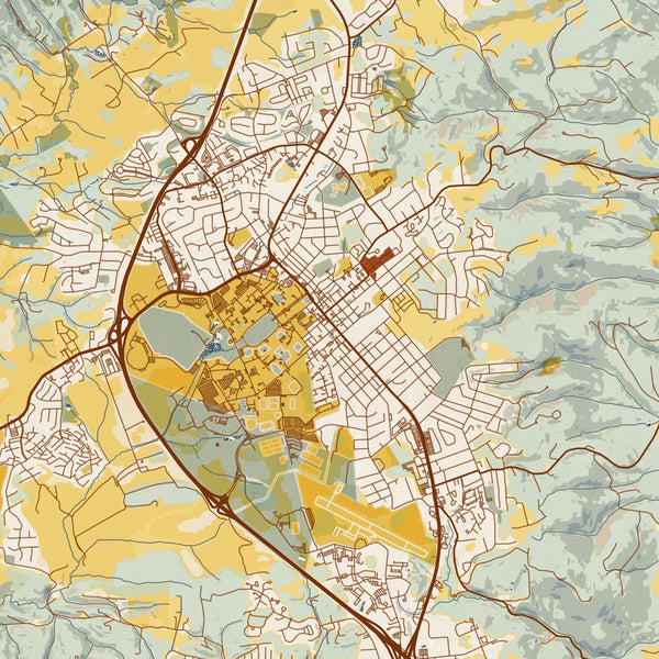 Blacksburg - Virginia Map Print in Woodblock