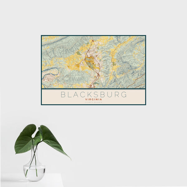 Blacksburg - Virginia Map Print in Woodblock