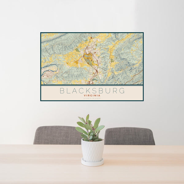 Blacksburg - Virginia Map Print in Woodblock