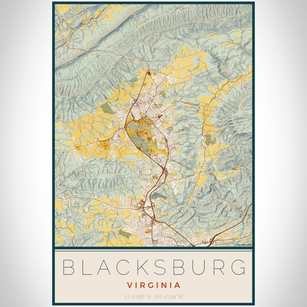 Blacksburg - Virginia Map Print in Woodblock