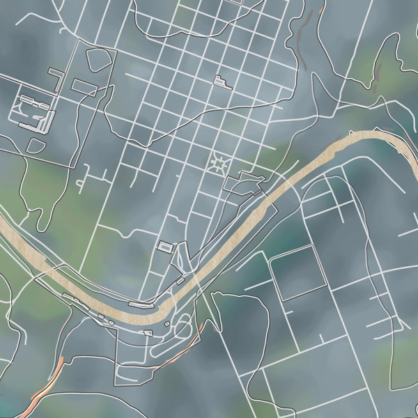 Blanco Texas Map Print in Afternoon Style Zoomed In Close Up Showing Details