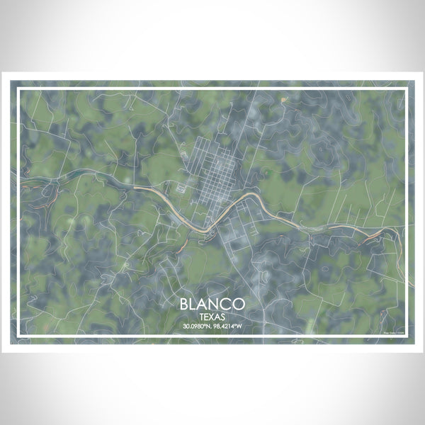 Blanco Texas Map Print Landscape Orientation in Afternoon Style With Shaded Background