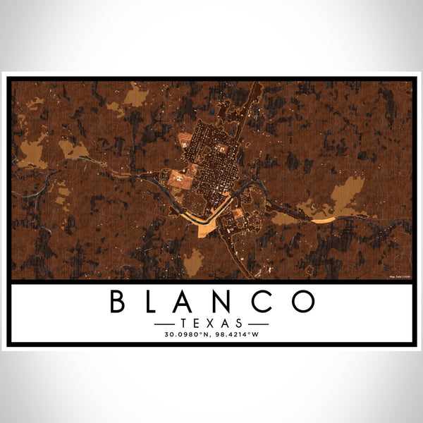 Blanco Texas Map Print Landscape Orientation in Ember Style With Shaded Background