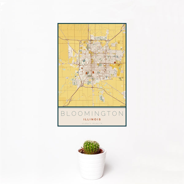 Bloomington - Illinois Map Print in Woodblock