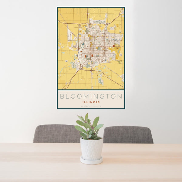 Bloomington - Illinois Map Print in Woodblock