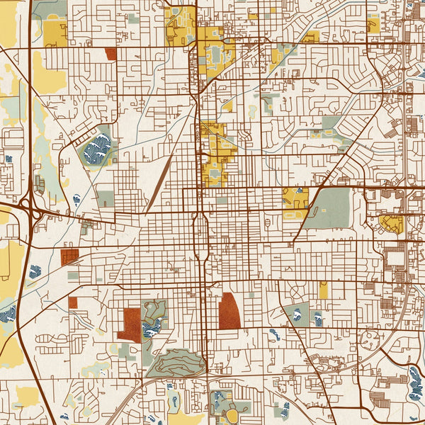 Bloomington - Illinois Map Print in Woodblock