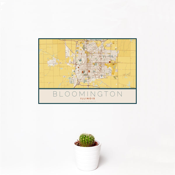 Bloomington - Illinois Map Print in Woodblock