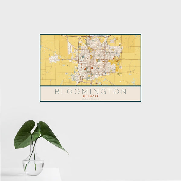 Bloomington - Illinois Map Print in Woodblock