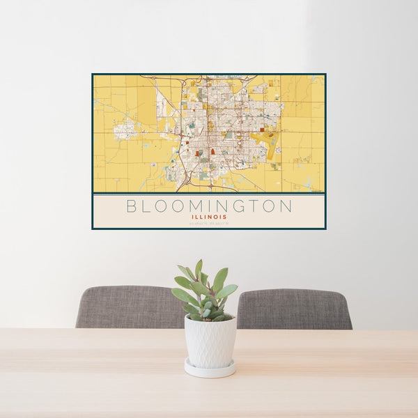 Bloomington - Illinois Map Print in Woodblock