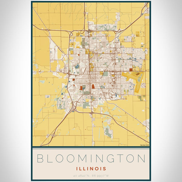 Bloomington - Illinois Map Print in Woodblock